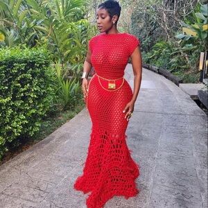 Custom Fire Red Crochet Dress